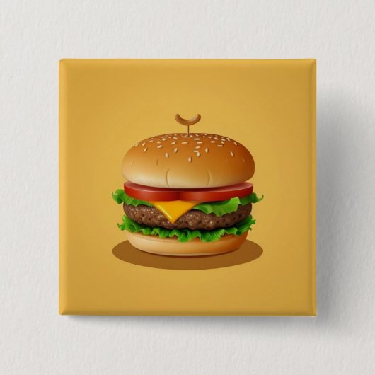 Cheeseburger met gele achtergrond vierkante button 5,1 cm (Voorkant)