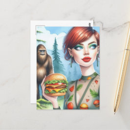 Cheeseburger met Sasquatch in het bos Briefkaart
