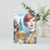 Cheeseburger met Sasquatch in het bos Briefkaart (Staand voorkant)