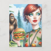 Cheeseburger met Sasquatch in het bos Briefkaart (Voorkant)