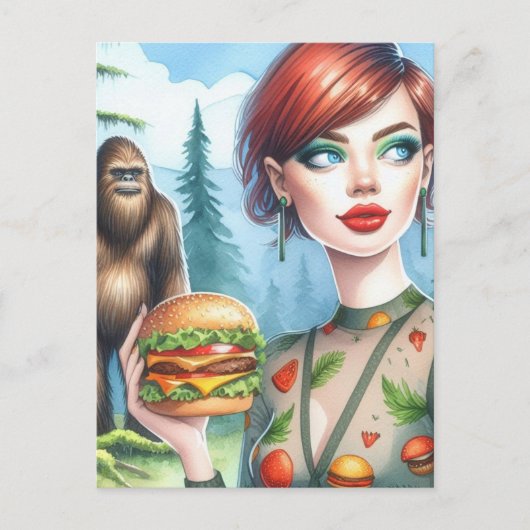 Cheeseburger met Sasquatch in het bos Briefkaart (Voorkant)