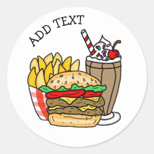 Cheeseburger, Milkshake en Fries Classic Round S Ronde Sticker