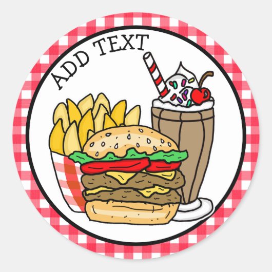 Cheeseburger, Milkshake en Fries Classic Round S Ronde Sticker (Voorkant)