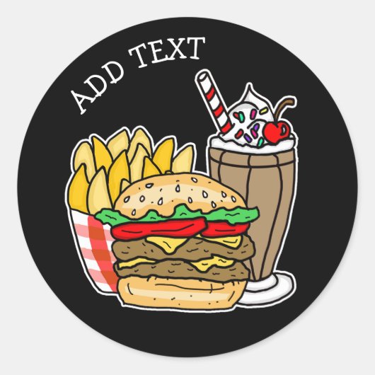 Cheeseburger, Milkshake en Fries Ronde Sticker (Voorkant)