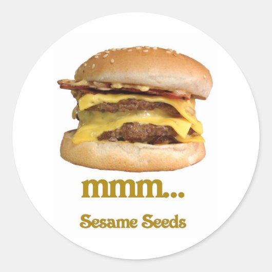 Cheeseburger - mmm...sesamzaad ronde sticker (Voorkant)