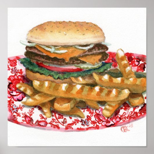 Cheeseburger op Chintz Poster (Voorkant)