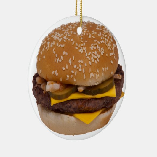 Cheeseburger op sesamzaad bun keramisch ornament (Rechts)