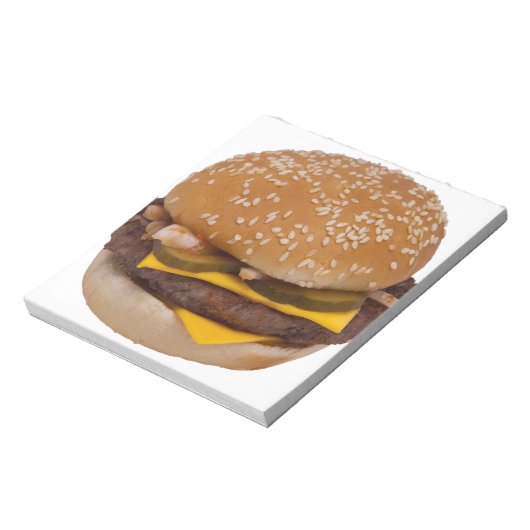Cheeseburger op sesamzaad bun notitieblok (Linkerzijde)