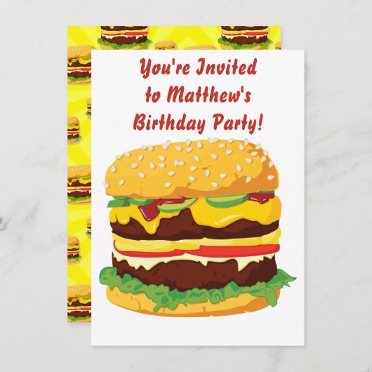 Cheeseburger Party Invitation Invitation Kaart (Voorkant / Achterkant)
