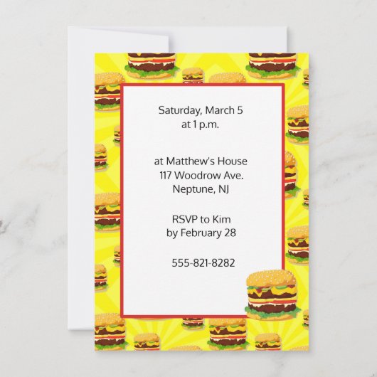 Cheeseburger Party Invitation Invitation Kaart (Achterkant)