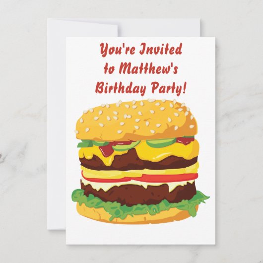 Cheeseburger Party Invitation Invitation Kaart (Voorkant)