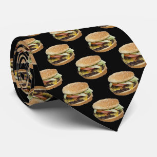 Cheeseburger Pattern on Black Stropdas