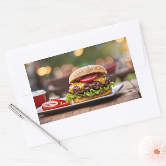 Cheeseburger Rechthoekige Sticker (Envelop)