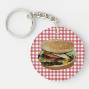 Cheeseburger, rode en witte achtergrond K Sleutelhanger