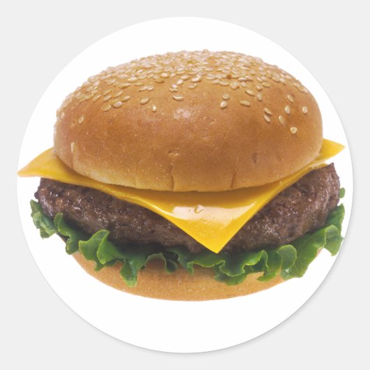 Cheeseburger Ronde Sticker (Voorkant)