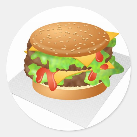 Cheeseburger Ronde Sticker (Voorkant)