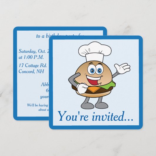 Cheeseburger verjaardagsuitnodiging kaart (Voorkant / Achterkant)