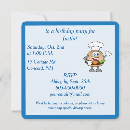 Cheeseburger verjaardagsuitnodiging kaart (Achterkant)