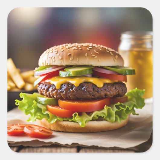 Cheeseburger Vierkante Sticker (Voorkant)