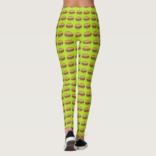 Cheeseburgers design op limoen achtergrond leggings (Achterkant)