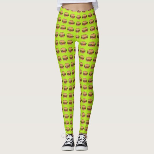 Cheeseburgers design op limoen achtergrond leggings (Voorkant)