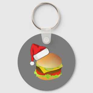 Cheeseburgers Hamburger Kerstman Hoed Bijpassende Sleutelhanger