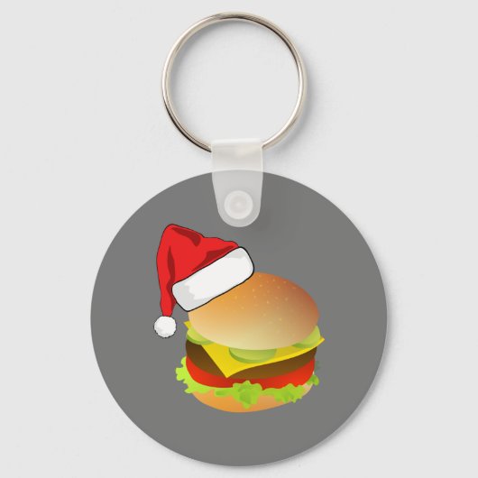 Cheeseburgers Hamburger Kerstman Hoed Bijpassende Sleutelhanger (Voorkant)