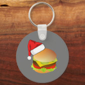 Cheeseburgers Hamburger Kerstman Hoed Bijpassende Sleutelhanger (Voorkant)