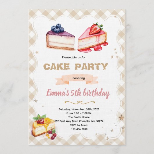 Cheesecake party invitation kaart (Voorkant)