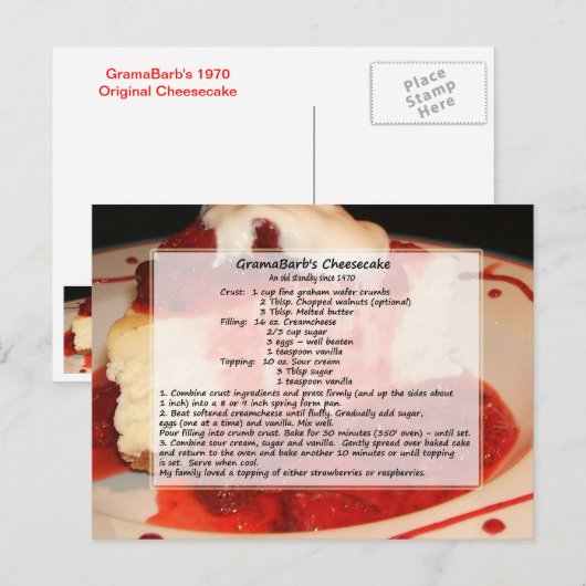 Cheesecake Recipe Briefkaart (Voorkant / Achterkant)
