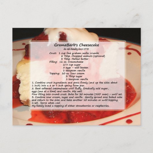 Cheesecake Recipe Briefkaart (Voorkant)