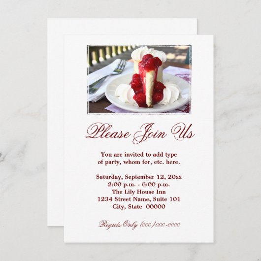 Cheesecake-uitnodigingen Kaart (Voorkant / Achterkant)