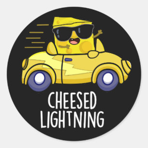 Cheesed Lightning Funny Cheese Pun Dark BG Ronde Sticker