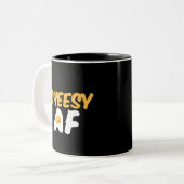 Cheesy AF Funny en Cute Cheese Lover Tweekleurige Koffiemok (Voorkant links)