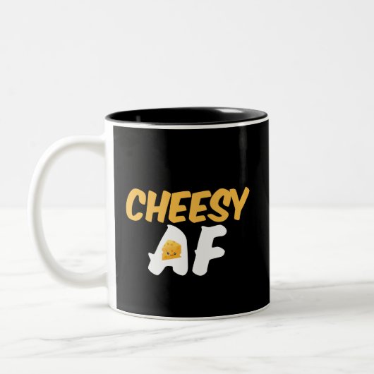 Cheesy AF Funny en Cute Cheese Lover Tweekleurige Koffiemok (Links)