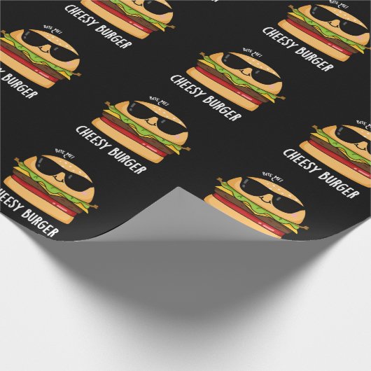 Cheesy Burger Funny Food Puns Donker BG Cadeaupapier (Hoek)