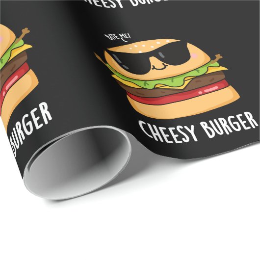 Cheesy Burger Funny Food Puns Donker BG Cadeaupapier (Rol Hoek)