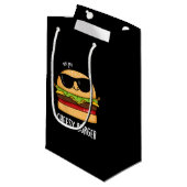 Cheesy Burger Funny Food Puns Donker BG Klein Cadeauzakje (Voorkant Gekanteld)