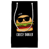 Cheesy Burger Funny Food Puns Donker BG Klein Cadeauzakje (Voorkant)