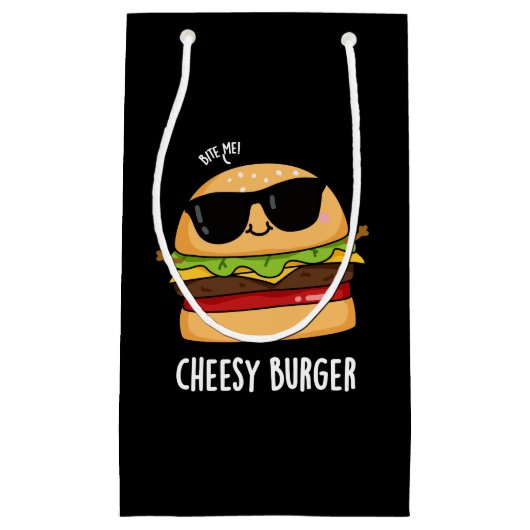 Cheesy Burger Funny Food Puns Donker BG Klein Cadeauzakje (Voorkant)