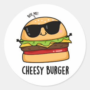 Cheesy Burger Grappige Voedsel Puns Ronde Sticker