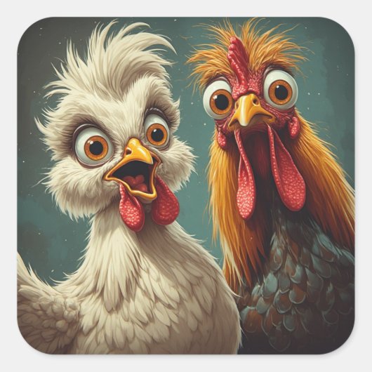 "Cheesy Chicken Selfies Anna & Stan"  Vierkante Sticker (Voorkant)