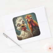 "Cheesy Chicken Selfies Anna & Stan"  Vierkante Sticker (Envelop)