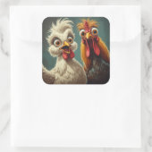 "Cheesy Chicken Selfies Anna & Stan"  Vierkante Sticker (Tas)