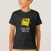 Cheesy come Cheesy Go Funny Food Pun Dark BG T-shirt (Voorkant)