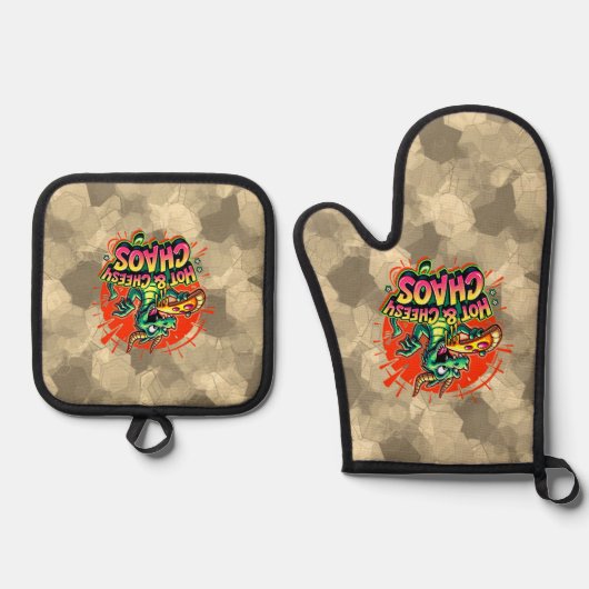 Cheesy Dragon Delight Ovenwant & Pannenlap Set (Voorkant)