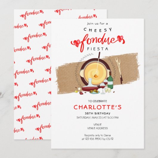 Cheesy Fondue Fiesta Harten Pot Wijn Fondue Party Kaart (Voorkant / Achterkant)