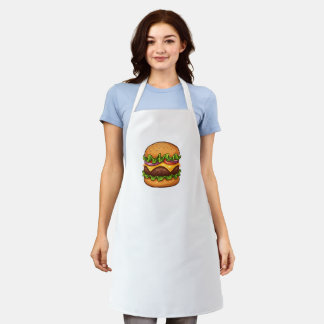 Cheesy Gourmet Burger Illustration Apron Schort