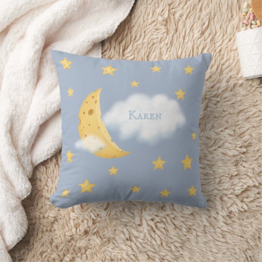 Cheesy Moon & Stars Aangepast Fluffy Cloud Blue Kussen (Deken)