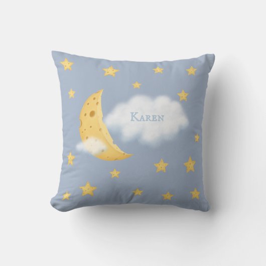 Cheesy Moon & Stars Aangepast Fluffy Cloud Blue Kussen (Voorkant)